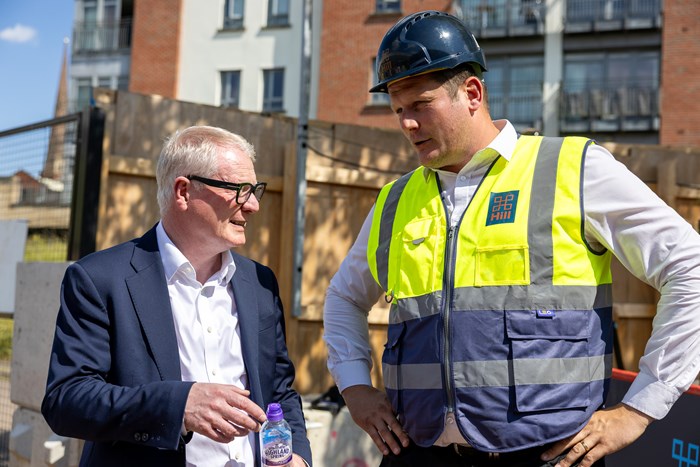 Richard Parker, Mayor of the West Midlands (left) discusses the project with  Stuart Bale from the developers Hill Group