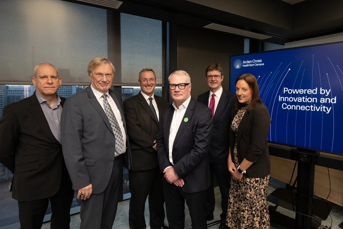 From left: Alan Over (Director General, Major Rail Projects Group, DfT), Cllr Ian Courts (Leader, Solihull MBC), Prof. Stuart Croft (Vice-Chancellor, University of Warwick), Richard Parker (Mayor of the West Midlands), Greg Clark (Chair, Warwick Innovation District), Maggie Grogan (Managing Director – Midlands, Muse)