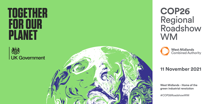 A green campaign graphic featuring the words "Together for Our Planet" in bold black text in the top left, above the UK Government logo. The lower-right corner shows a stylised illustration of the Earth in white, green and dark blue with a marbled effect, set against a light green background.