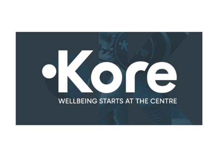 Kore logo with the following text: 'Wellbeing starts at the centre'
